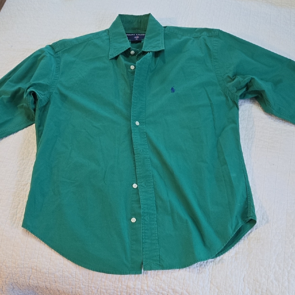 Ralph Lauren Vibrant Primary Green Button Down Cotton Shirt Size 10